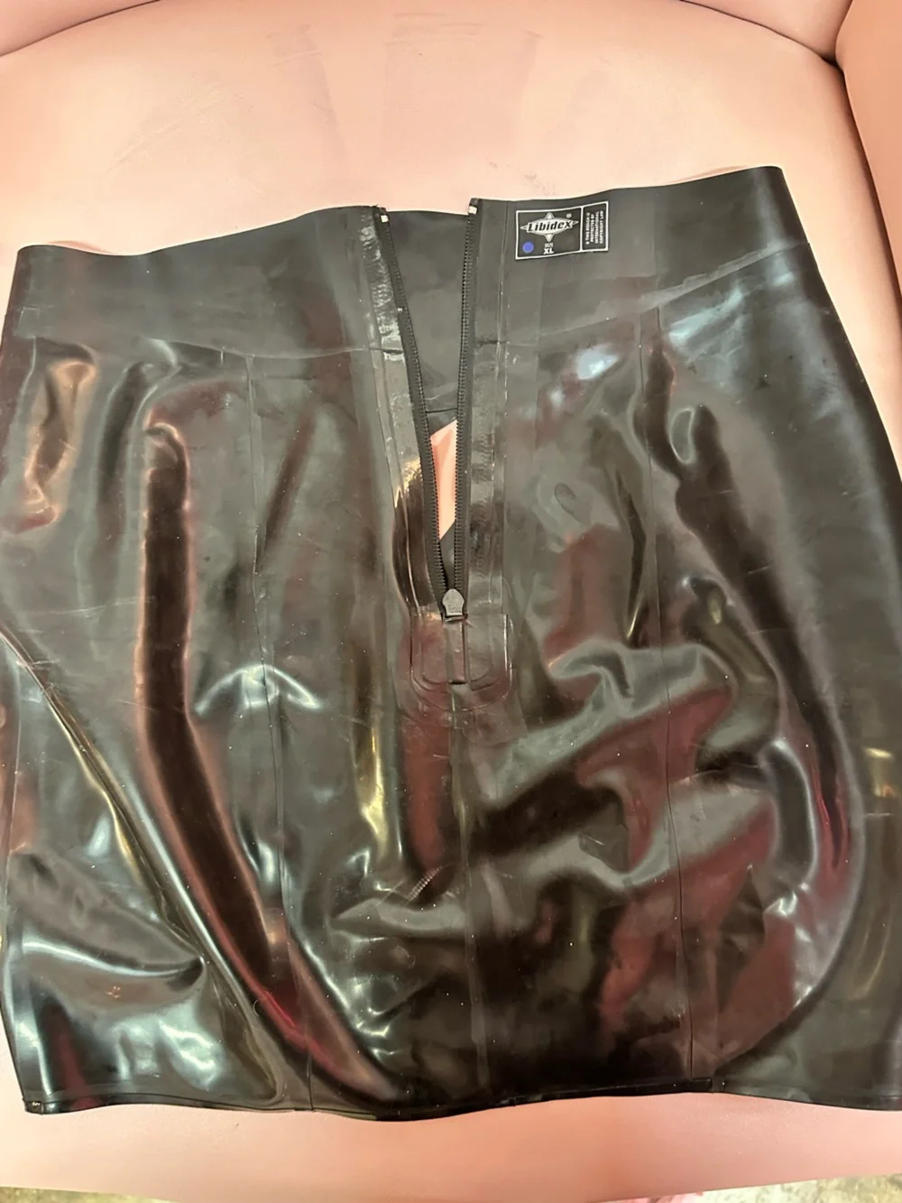 Black latex Mini Skirt with Pink see through Accent XL - Picture 5 of 5